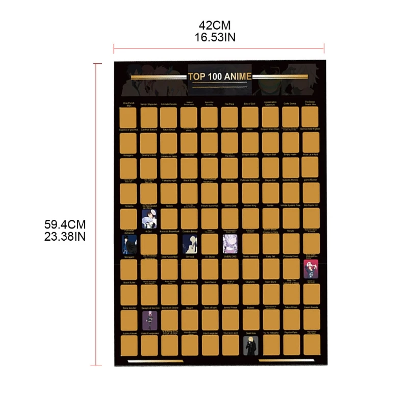 인기 100 애니메이션 스크래치 오프 포스터 애니메이션 버킷 목록, 애니메이션 애호가를위한 훌륭한 선물 애니메이션 포스터 홈 인테리어