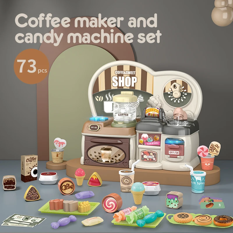 73pcs cocina Children miniature KitchenToys Simulation Cookwarer Coffee Maker candy machine Pretend Play Set Toys for Girls