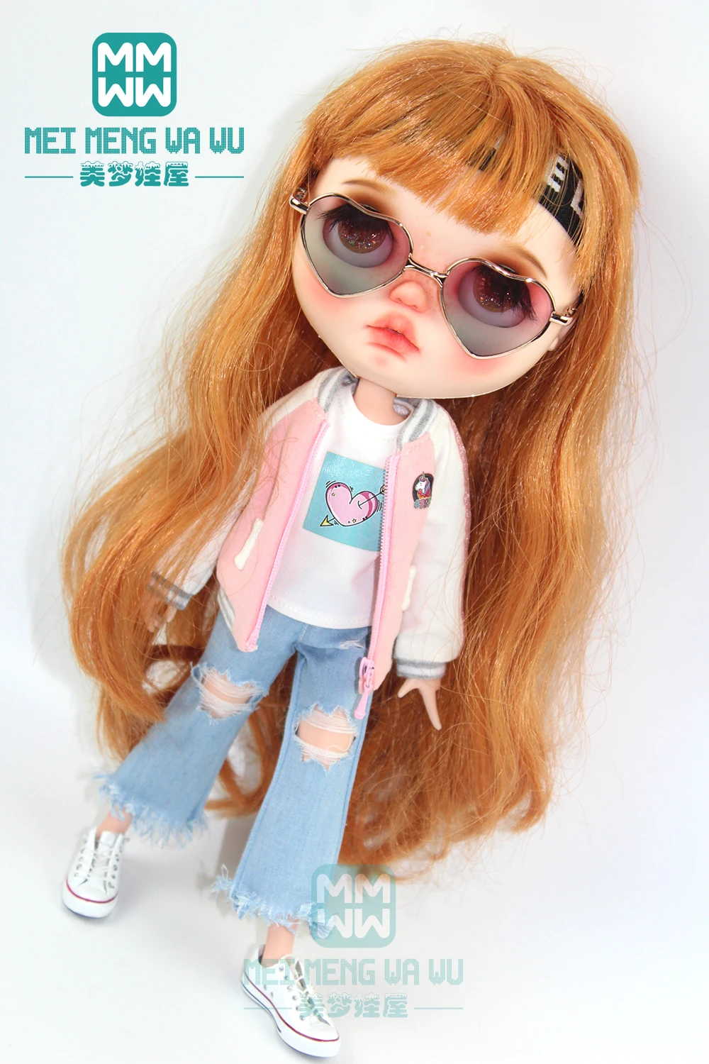 Ropa de muñeca Blyth, camisa, jeans rasgados, diadema, calcetines para muñeca Blyth Azone OB22 OB24, accesorios para muñecas, 28-30cm, 1 ud.