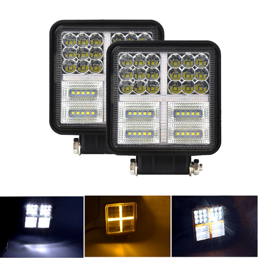 2pcs Square LED Work Light 4inch 354W 12V Spot Flood Light Bar for Truck SUV Boat Off Road 4x4 White Amber