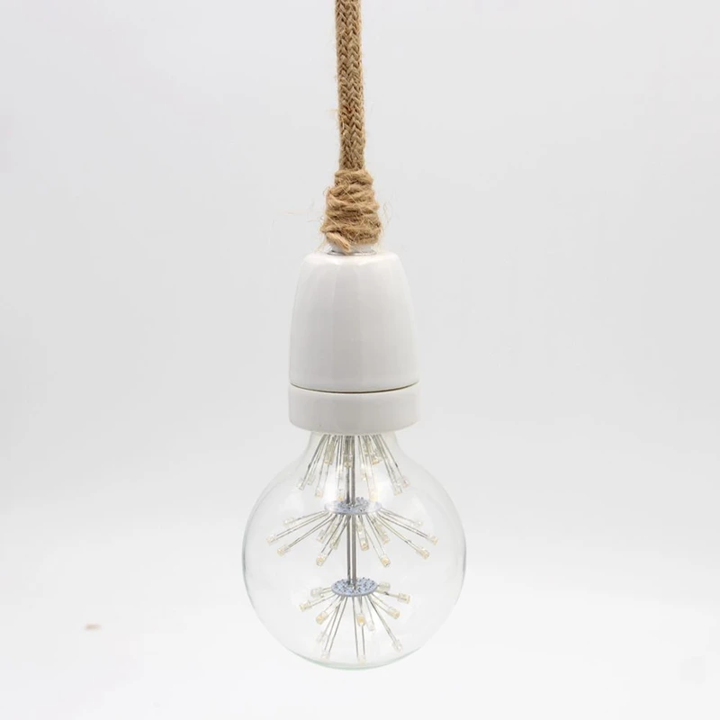 Vintage Hemp Rope Cord sets Ceiling  Light With Ceramic Lamp Holder Without LED Bulb