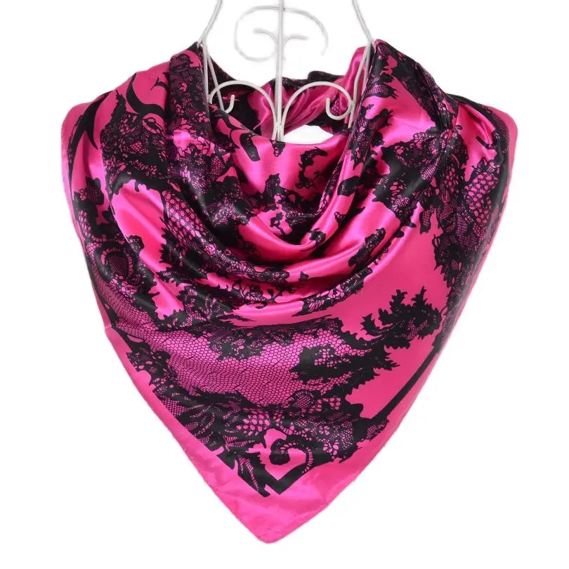 [BYSIFA] Muslim Women Head Neck Scarf Shawl 2017 Trendy Chinese Silk Square Satin Scarf 90*90cm Pink Coffee Roses Scarves Wraps