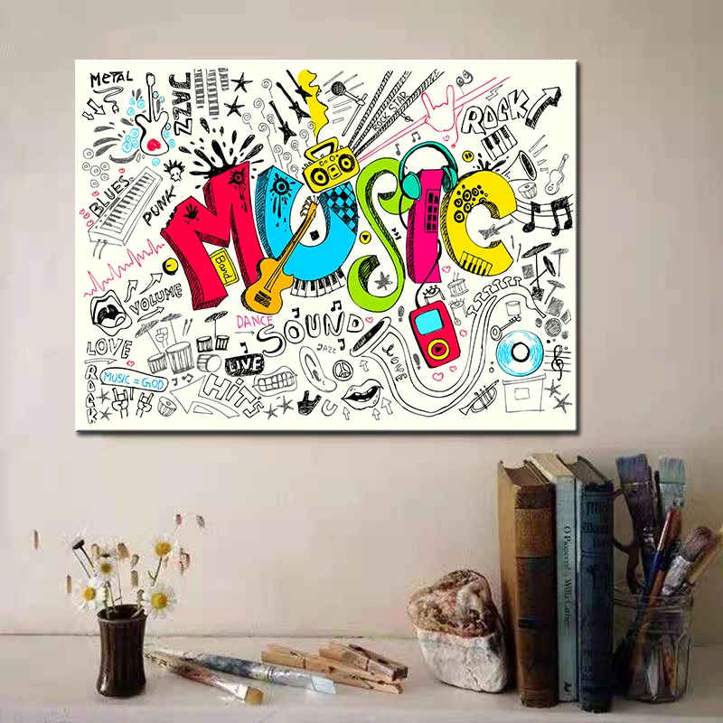 

Colored Music Letters Posters and Prints Canvas Painting Abstract Wall Art Picture for Child Bedroom Living Home Decor Cuadros