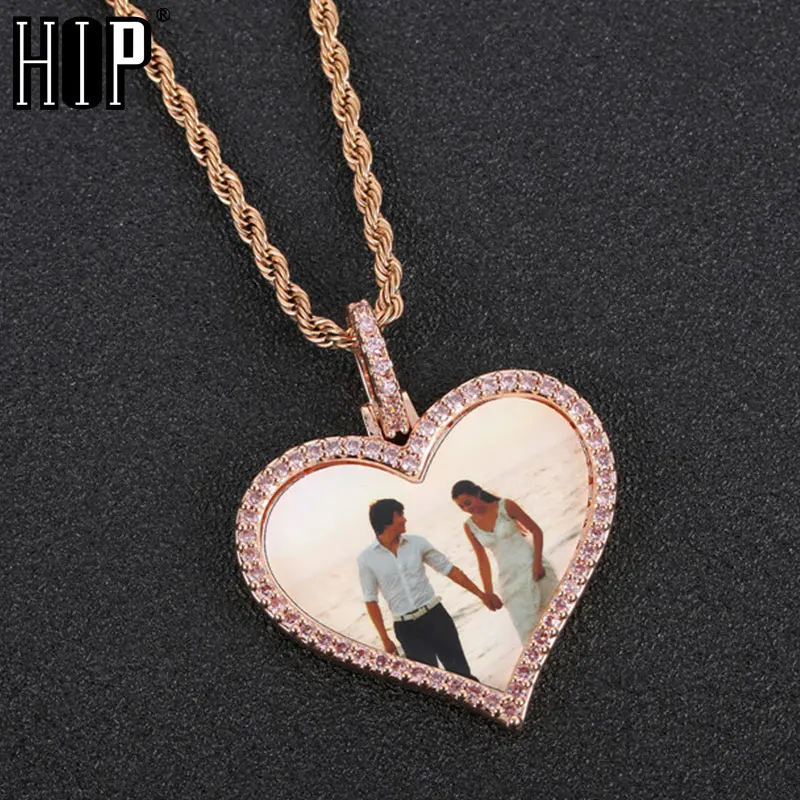 

Hip Hop Rose Custom Heart Made Photo Medallions Iced Out Bling AAA Cubic Zircon Personalized Necklace & Pendant For Men Jewelry