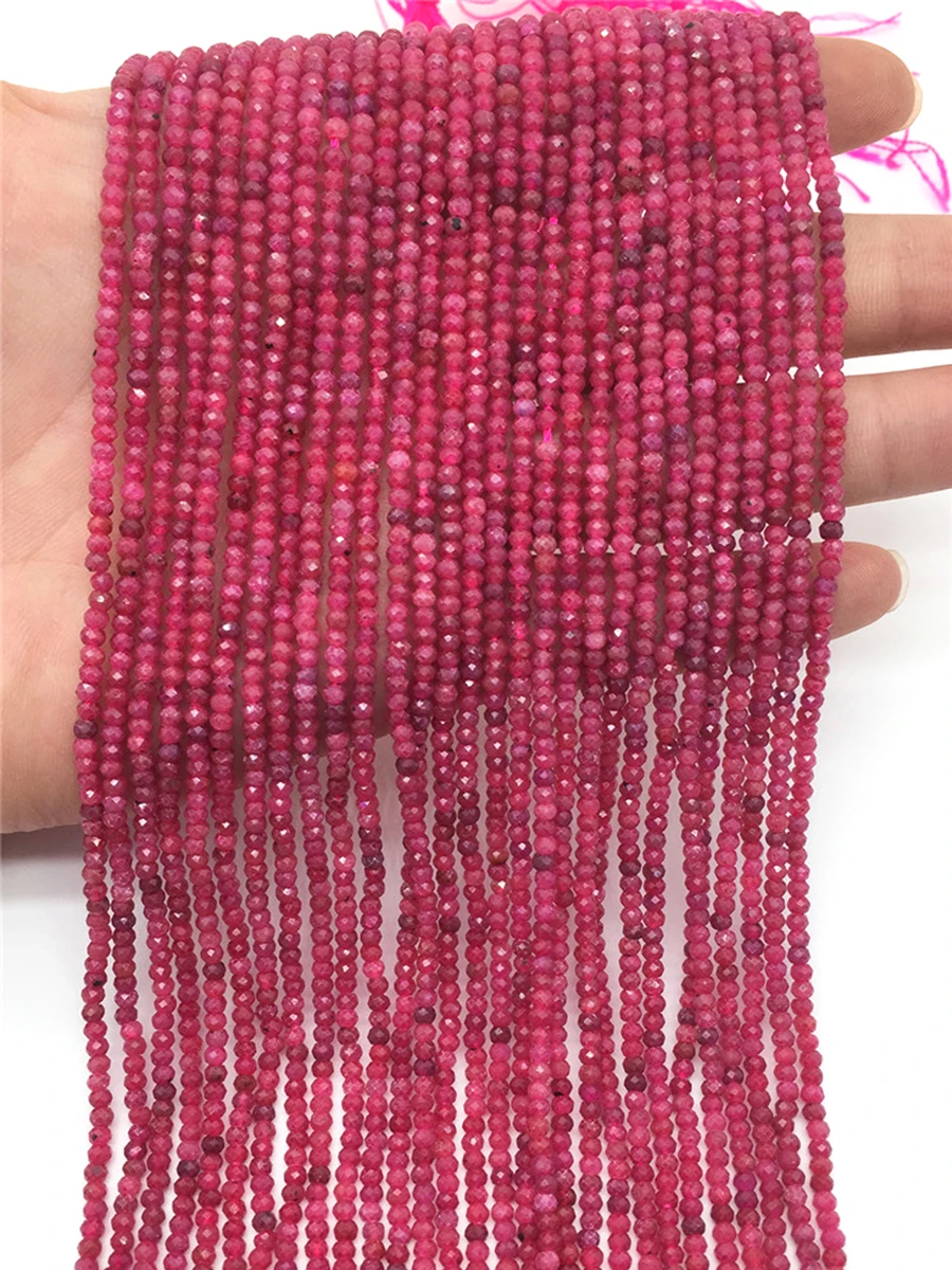 Natural Stone Faceted Ruby Beads Small Section Loose Spacer for Jewelry Making DIY Necklace Bracelet 15'' 2x3mm 3x4mm