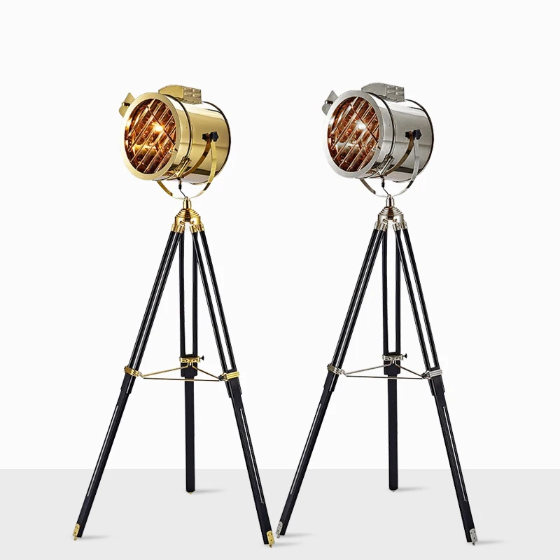 Vintage Wood Tripod Floor Lamp Search Floor Light Home Indoor Floor Lights Fixture Chrome Gold Toolery AC 110V 220V E27 LED Lamp