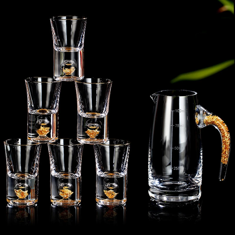 Imagem -02 - Conjunto Decantador de Vidro Manual Conjunto de Cristal Fabricado em 24k Licor de Folhas de Ouro Puro Bebidas Decantadoras Dispensador de Alta Qualidade