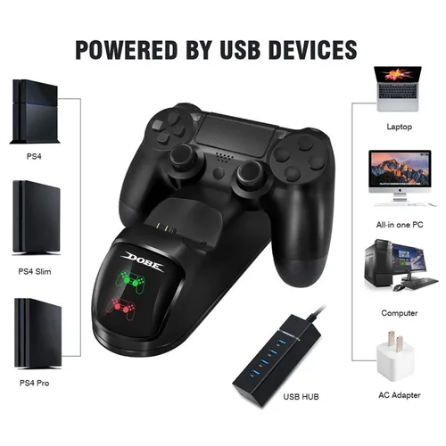 Imagen 2 del producto Estación de carga rápida con mango USB Dual, cargador de soporte para PS4/PS4 Slim/PS4 Pro, controlador de juego, Joystick, soporte de base