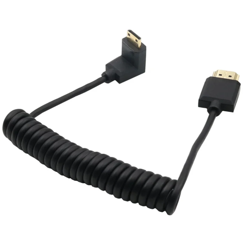 New 4K*2K@60HZ OD 3.2mm Mini HDTV to HDTV Spiral Cable HDTV 2.0 to 90 Degree Mini HDTV Tension Spring HD Cable 1M 2.5M