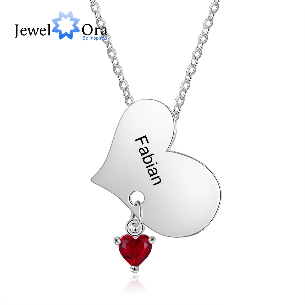 JewelOra Designer Jewelry-Personalized Mother Necklace with Birthstone Custom Engraved Name Heart Pendant Necklace Promise Gifts