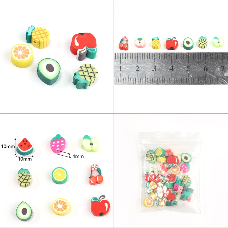 50Pcs/Lot Soft Polymer Clay Beads Fruit Mixed With Loose Spacer Beads For Women Girls Jewelry Making DIY Bracelet Necklace