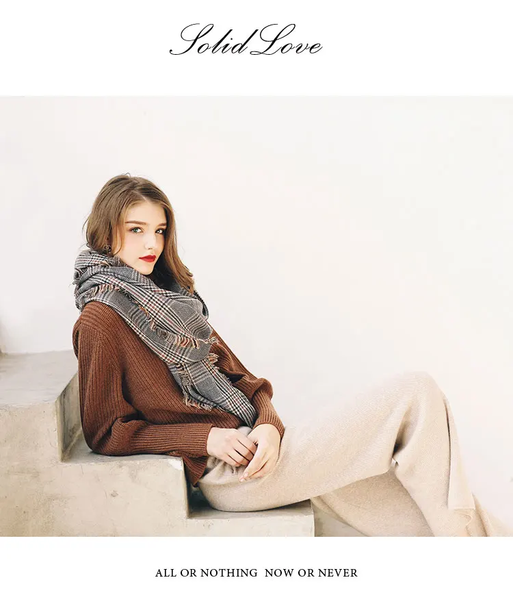 Designer Plaid Frauen Schal Wolle Hahnentritt Warme Lambwool Herbst Winter Schals schals luxus marke neck bandana pashmina Warps – Detail 10