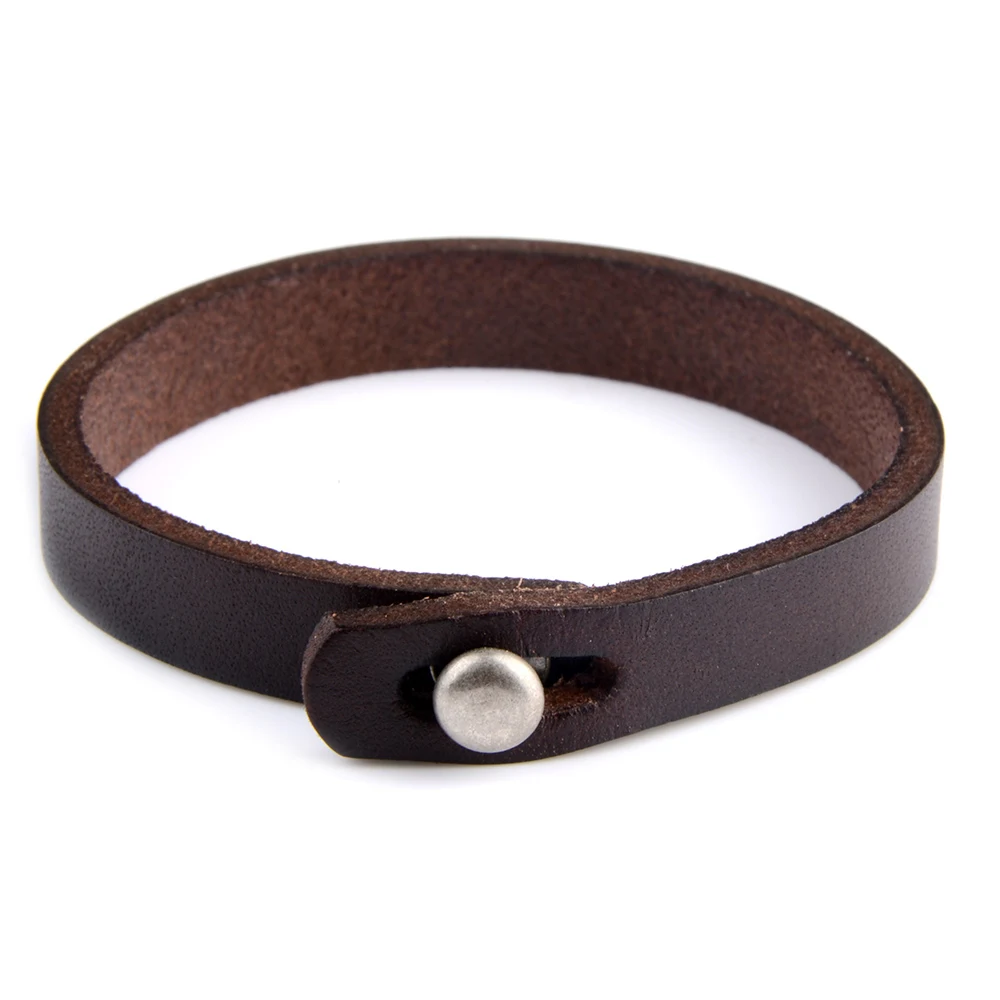 Handmade Genuine Leather Bracelet Adjustable Simple Design Cuff Wristband Punk Leather Wrap Bangle for Men Women Gift