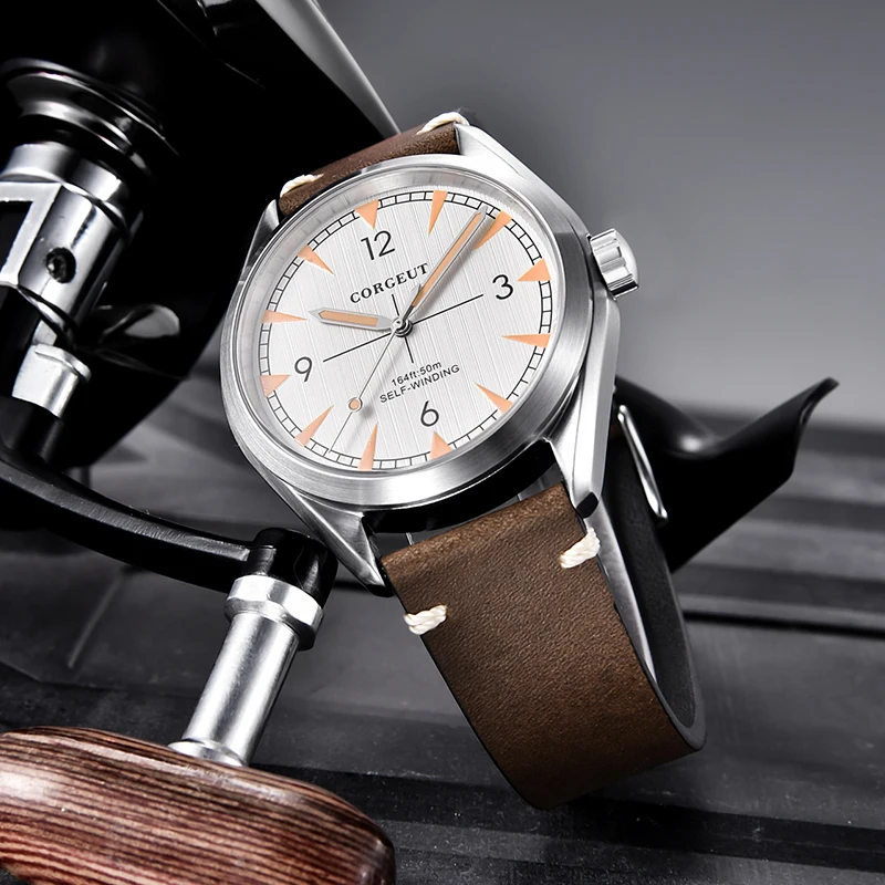 New arrival Fashion 41mm Corgeut Japan MIYOTA Sapphire Glass top brand luxury clock male leather Automatic Movement men\'s Watch