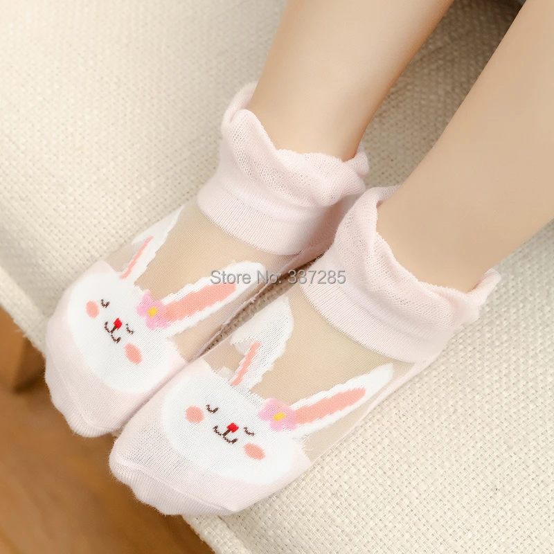 5pcs Baby girls summer socks cute bunny Ultra thin sheer breathable mesh socks princess child girls lace hollow out kids socks