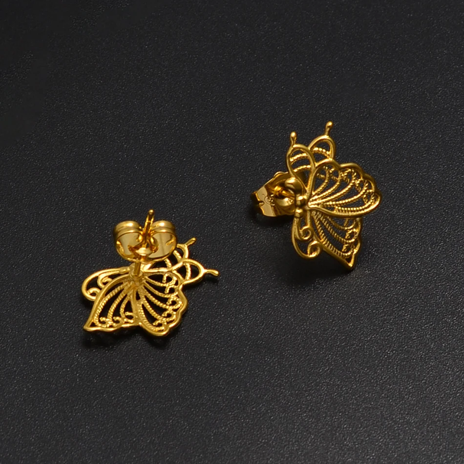 Anniyo Mini Small Butterfly Stud Earrings Women Girls Kids Gold Color Jewelry Birthday Party African Arab Ornaments @100004