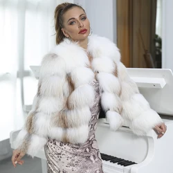 MISSJANEFUR Winter Fur Jacket Women Luxury Marble Fox Fur Coat Short White Fashion Custom Size 6xl Real Fur Coat Wholesale