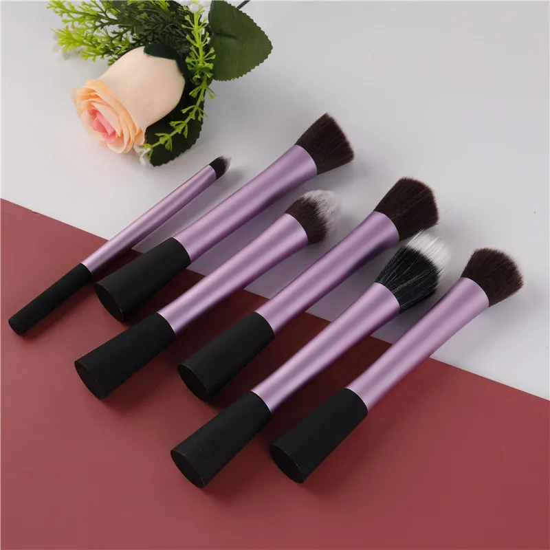 Ensemble de 6 pinceaux de maquillage professionnels, tubes en nylon et aluminium, vente en gros