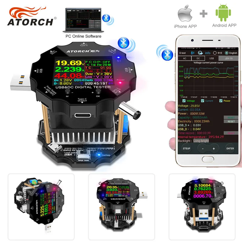 Tester baterii Color APP obciążenie elektroniczne monitor pojemności 18650 wskaźnik rozładowania miernik USB DC 12 V sprawdzanie zasilania