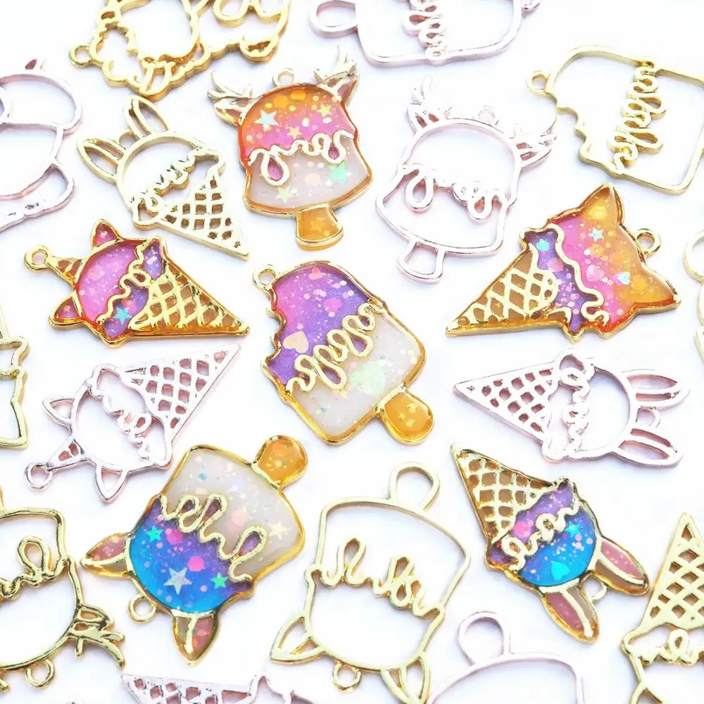 50pcs alloy drip glue food frame charm DIY hollow ice cream pendants for headdress accessories wedding Jewelry handmade