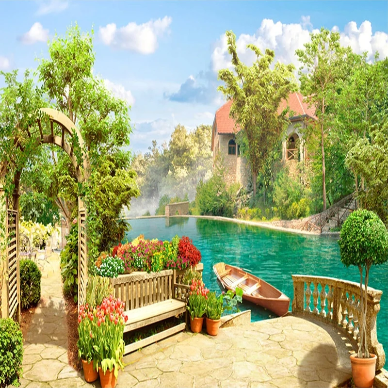 Tree-shaped architecture Garden Lake Landscape Spatial Expansion Photo Wallpaper Living Bedroom Background Wall Home Decor Mural