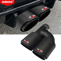 genuineSUMSOO 1PCS Dual Carbon Fiber +  Stainless Steel Hniversal Auto Exhaust Tip matter Muffler Double end  black pipe