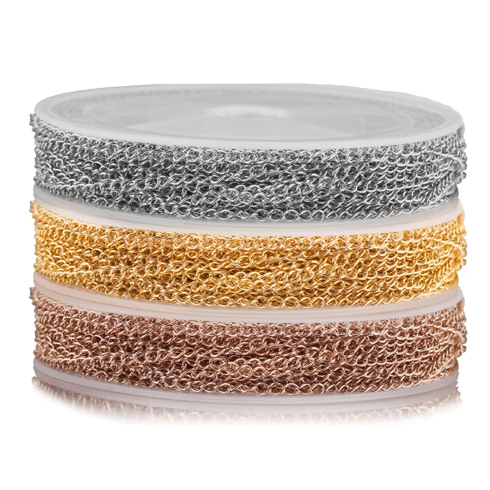 10m/roll Stainless Steel 18K Gold Bracelet Necklace Chains 2.5 3 4mm Extension Chain DIY Jewelry Making Accessories Wholesale