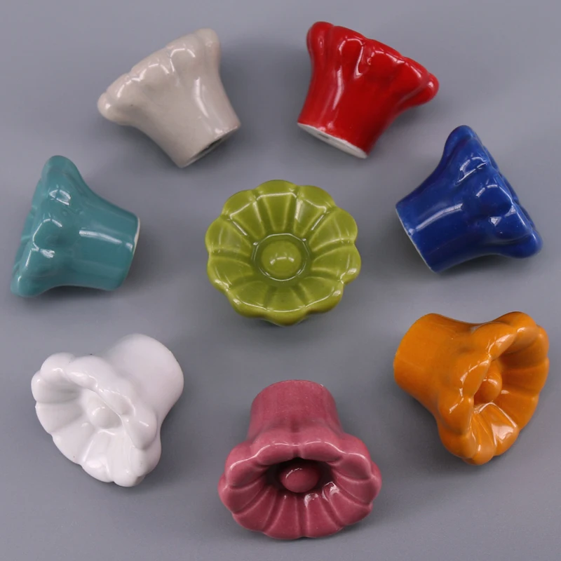 1pcs Flower Knobs Ceramic Vintage Furniture Handles Cabinet Pulls Kitchen Cupboard Single Hole Drawer Knobs for  Nursery room