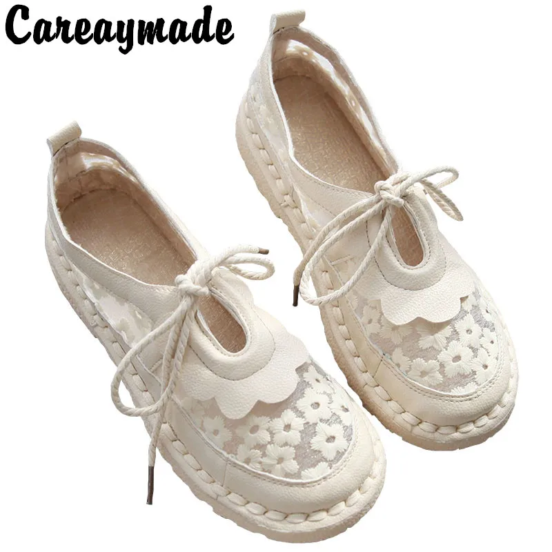 Careaymade-Summer round sandals low top casual lace breathable student shoes shallow mouth soft sole handmade women's shoes