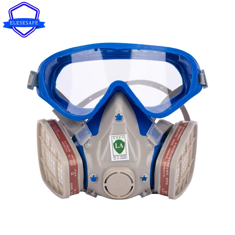 Full Set Gas Chemical Respirator Face Shield Mask Dual Filters Safety Glasses For Painting Spraying Welding Grinding Protection