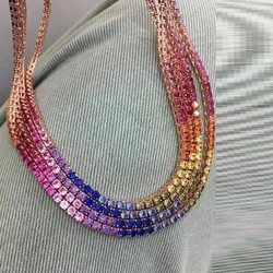 Wholesale Iced Out Bling Rainbow Colorful Cubic Zirconia CZ 5mm Tennis Chain Charm Choker Necklace Jewelry Gift For Women16