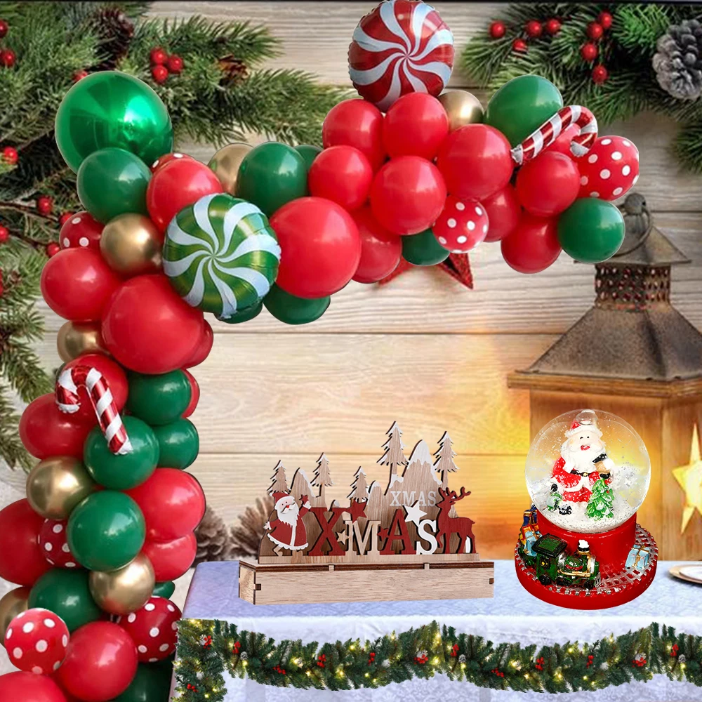 1Set 75Pcs Merry Christmas Balloons Garland Red Green DIY Ballon Chain Helium Round Foil Candy Globos Santa Claus Navidad Canes