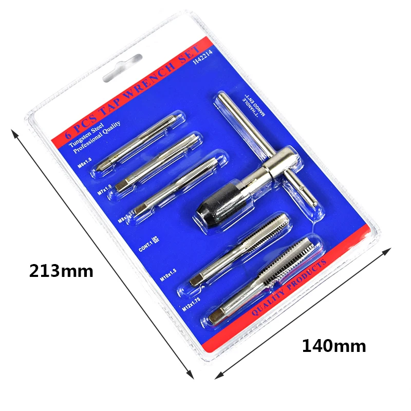 6pcs M6 M7 M8 M10 M12 Thread Tap Wrench Set Tungsten Steel Screw Thread Tap Drill Bit For Metal Working Metric Hand Taps