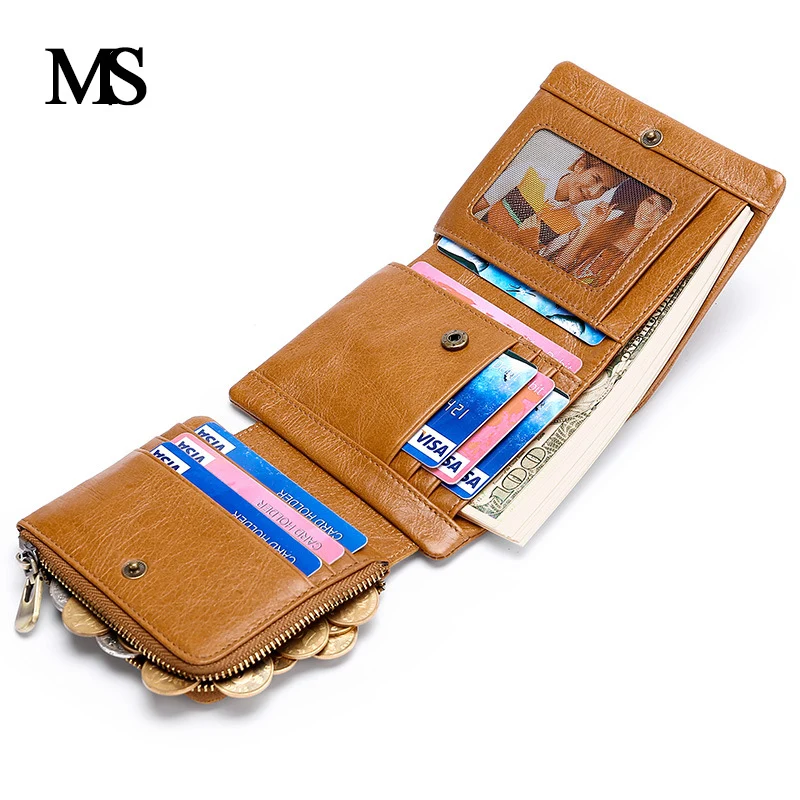 MS Trifold Design Card Holder Genuine Leather Wallet Men Male Coin Purse Small Portomonee PORTFOLIO Clamp for Money Bag Perse