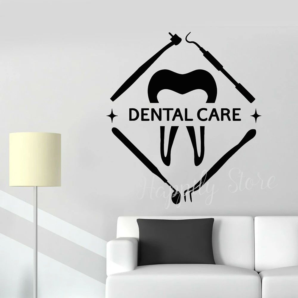 New Arrival Large Dentist Clinic Vinyl Wall Decal Healthy Teeth Care Dental Tools Stickers Room Wall Window Decor Sticker P537