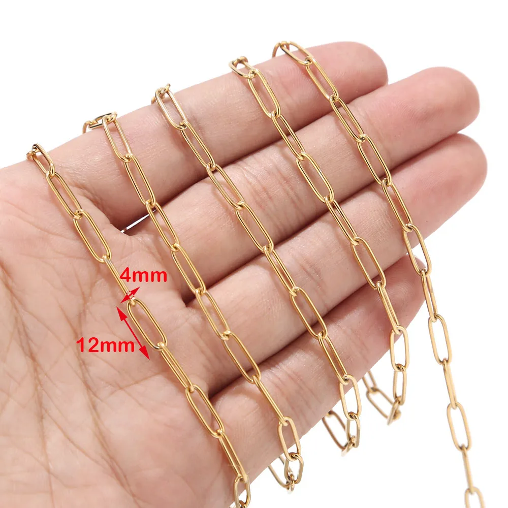 1 Meter 4mm Width Newest Design Stainless Steel Gold Oval Rolo Link Chains Findings Fit for Jewelry Making