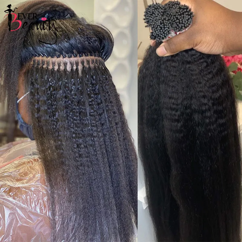 

Kinky Straight I Tip Microlinks Hair Extensions 100% Human Virgin Hair Weave Bundles Brazilian I Tip Hair Extensions Ever Beauty