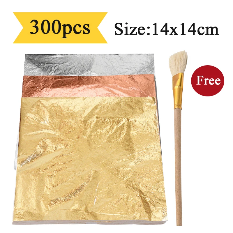 

Imitation Gold Leaf Paper Copper Aluminum Gold Foil Leaf Sheets Gilding for Arts Crafts Gilded Home Decoration 100pcs 14x14cm