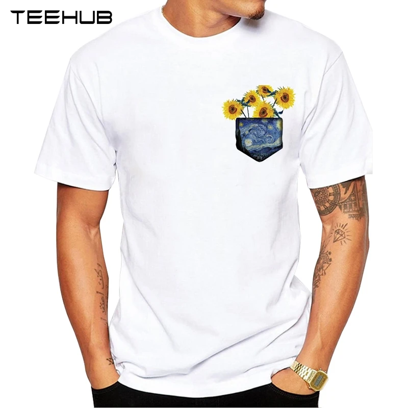 TEEHUB Мужская Новая мода карман полный Солнечный дизайн с коротким рукавом футболка классная Van Gogh рисунок Печатные Топы хипстерская футболка