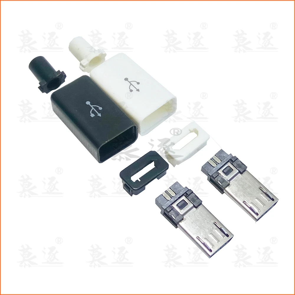 10 stücke Micro USB 5PIN Schweißen Typ Stecker Anschlüsse Ladegerät 5P USB Schwanz Lade Buchse 4 in 1 weiß Schwarz