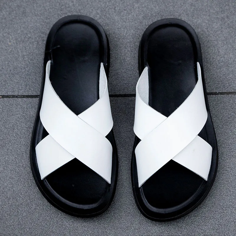 SHEN CE Summer Sandals Men Leather Classic Roman Open-toed Slipper Outdoor Beach Rubber Summer Shoes Flip Flop Water Sandals