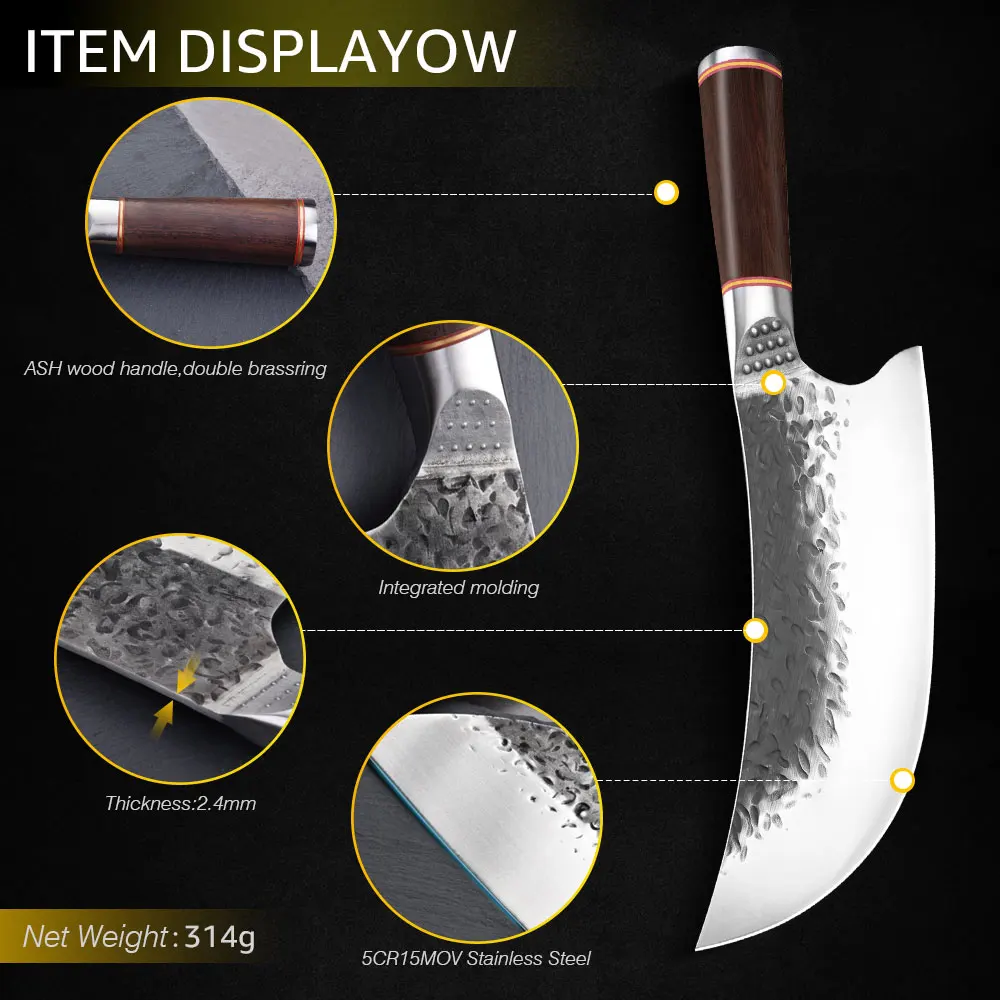 8 Inch Chef Knife High-carbon Butcher Knife Handmade Forged Kitchen Knives Vegetable Meat Cleaver Slicing Chop with Wood Handle