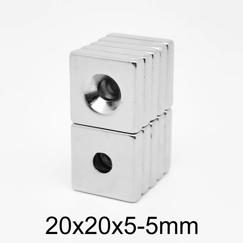 2/5/10/20/30PCS 20x20x5-5mm Countersunk Block Powerful Strong Magnetic Magnets 20x20x5-5-5 Square Neodymium Magnet 20*20*5-5