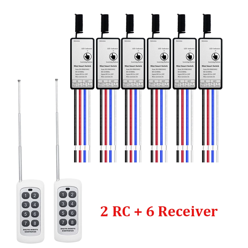 433MHz pilot bezprzewodowy RF 6/8 kanał/Gang/way nadajnik i DC6V 12V 24V odbiornik inteligentny dom Swicth dla światła/LED/