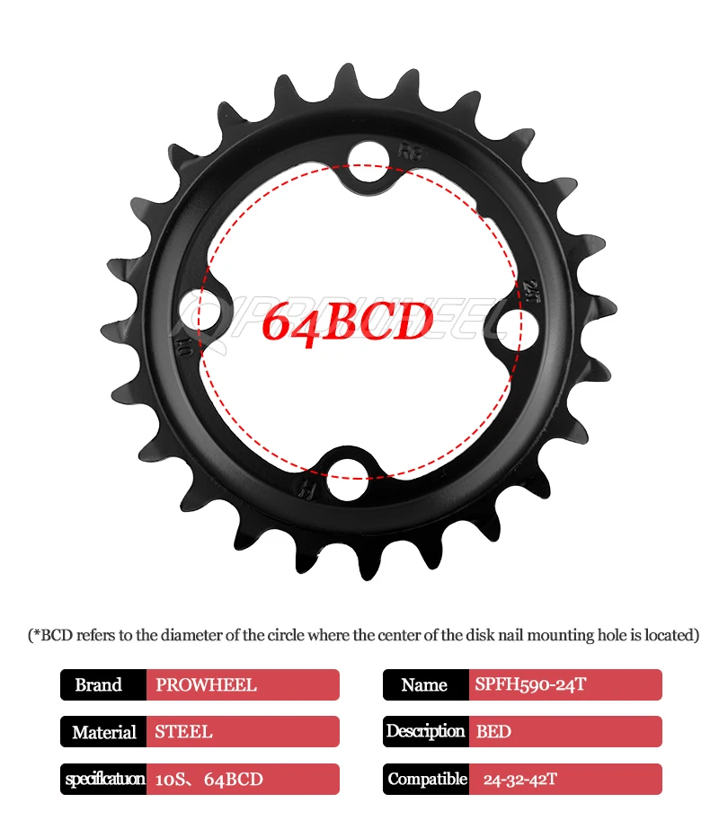 PROWHEEL MTB Kettenblatt 64/96/104BCD Mountainbike-Kettenrad 22T 24T 30T 32T 40T 42T 44T Zahnkranz Stahllegierung Fahrradteil – Detail 12