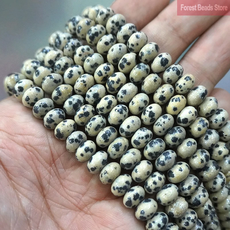 Natural Dalmation Jaspers Rondelle Stone Round Spacer Beads For Jewelry Making DIY Bracelets Charms Accessories 15'' 6/8/10mm