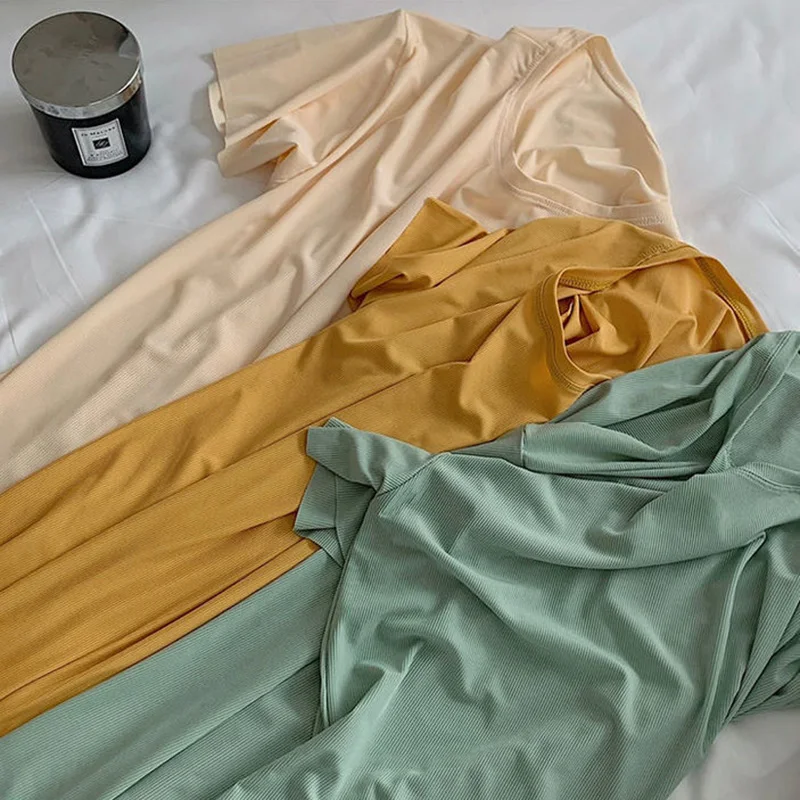 Solid Nightgowns Women Summer Loose Ice Cozy Breathable Knee Length Tees Simple Sleepwear Home Lounge Korean Stylish Nightdress