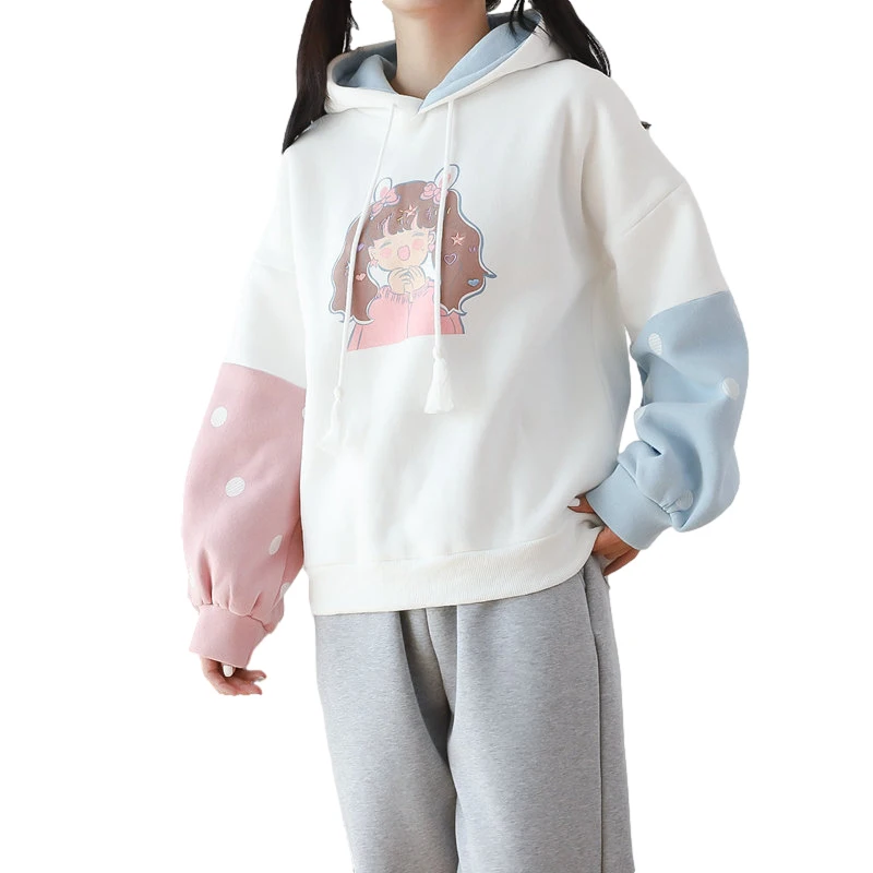 

Kawaii Girls Anime Hoodie Women Winter Clothes Cute Cartoon Printed Warm Hooded Sweatshirt Thick Fleece Loose Graphic Pullover