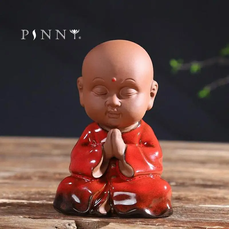 PINNY Purple Sand Blessing Monk Ornaments Estatuas Ceramics Zen Budas Decoracion Estatua Home Decoration Accessories