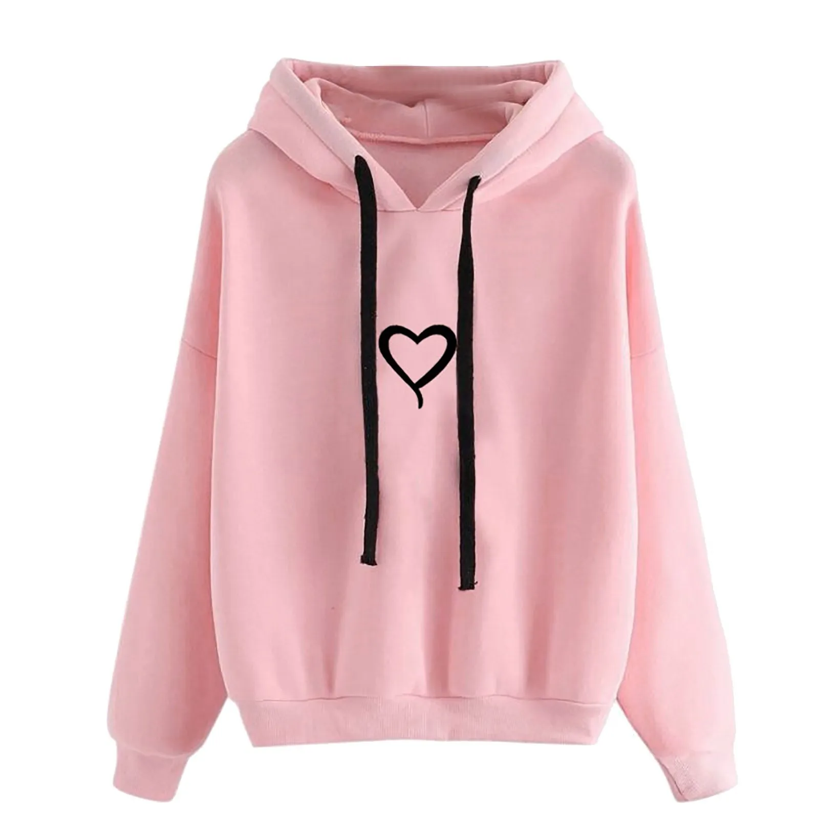 Women's Autumn Winter Hoodie Sweatshirt Pullover Pink Tops Long Sleeved Comfortable Aesthetic Heart Print Hoodies Women Moletom